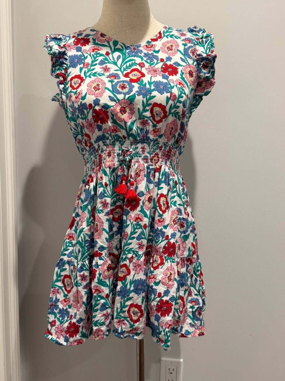 Girls Vineyard Vines Tisbury Floral Smocked Waist Dress Tassel Tie Size Large 14